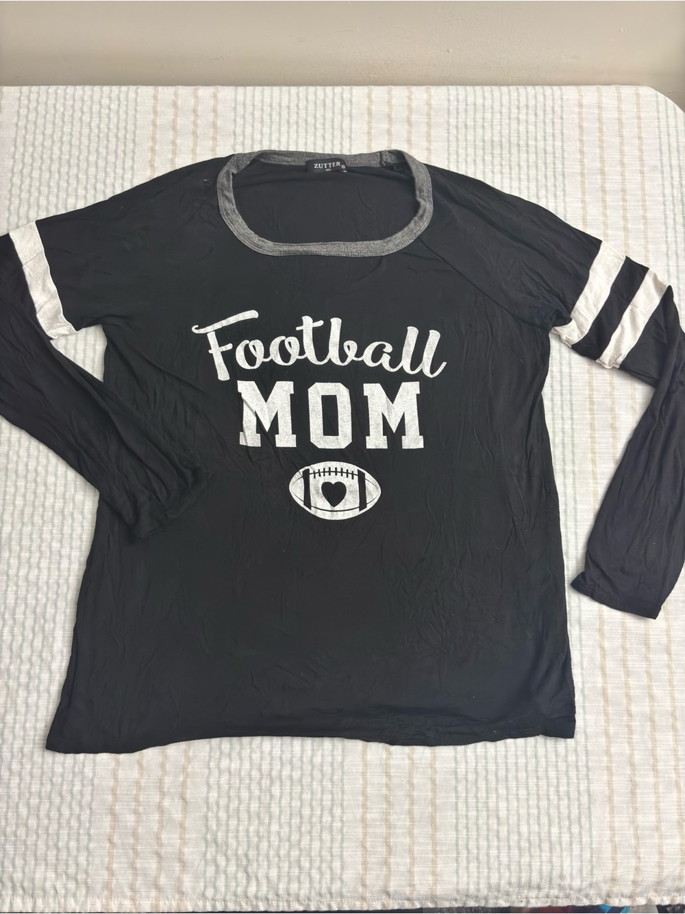 Zutter Black 'Football MOM' Long Sleeve Tee with White Lettering